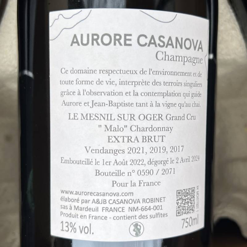 Aurore Casanova Champagne Blanc de Blancs Cuvée Malo Brut